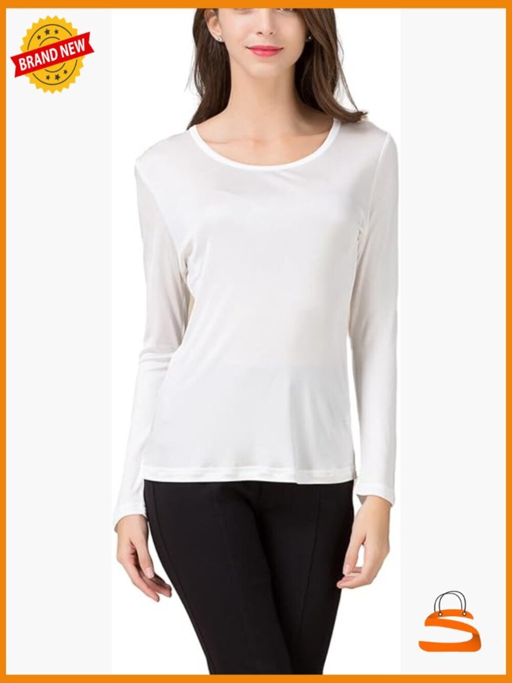 Pure Mulberry Silk Long Sleeve T-Shirt Crew Neck Stretchy Knit Tee